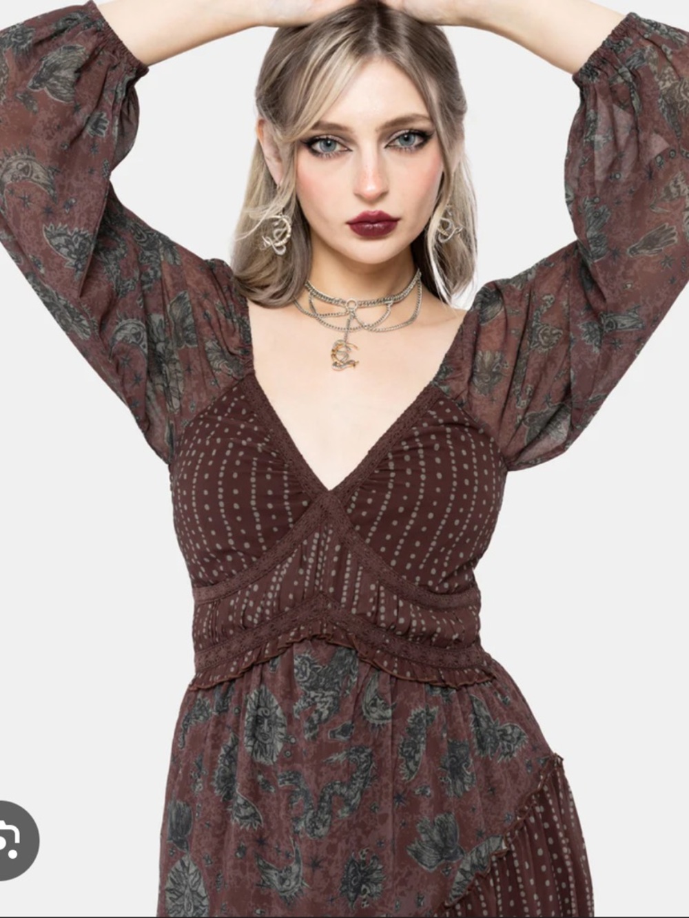 Disturbia Brown Floral Midi Dress - Picture 2 of 3